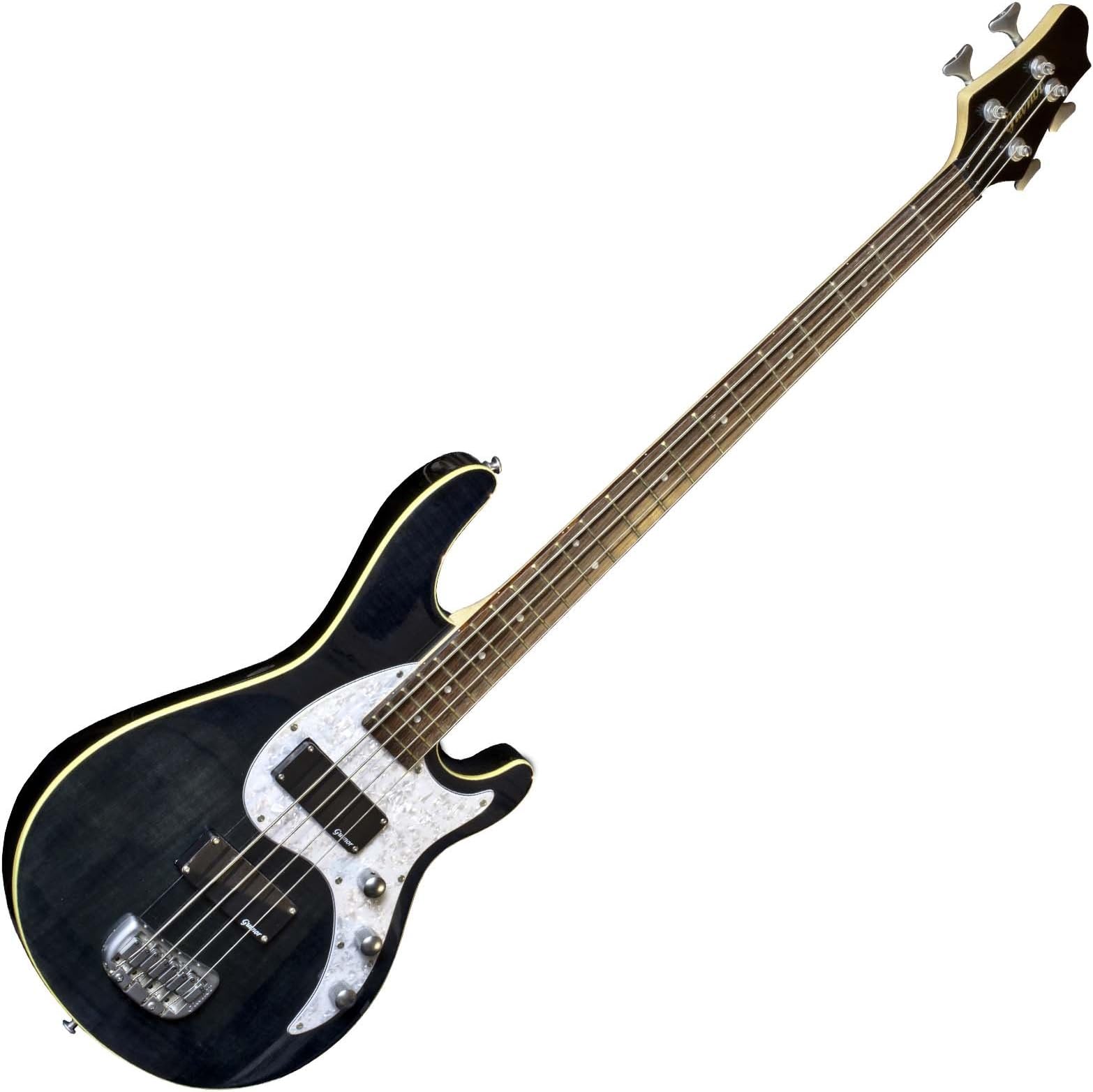 Guvnor By Chase GB500BK Electric Bass Guitar in Metallic Black With SoapBar Pickups and Flamed Maple Top