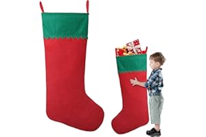 Asisca 1 Pack Jumbo Felt Christmas Stockings, 38 Inches Large Red and Green Felt Christmas Stockings for Xmas Tree Fireplace Hanging Decor and Holiday Party Family Home Decorations