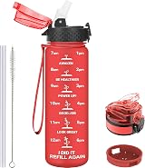GOPPUS 500ml Kids Water Bottle with Straw BPA Free Time Markings Red