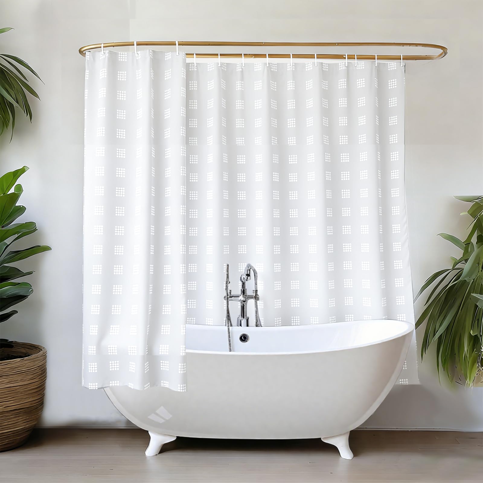 YISURE Extra Wide Textured Shower Curtain for Bathroom Tub, Waterproof Fabric with Plastic Hooks 94.5" W x59 L /240x150cm — image 1