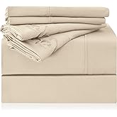 LONAVA California King Size Sheet Set - 6 Piece Hotel Luxury Wrinkle-Free Microfiber Sheet, Oeko-TEX Certified, Breathable & Elastic, 16" Deep Pockets, Beige
