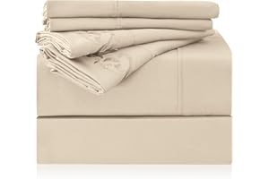 LONAVA Full Size Sheet Set - 6 Piece Hotel Luxury Wrinkle-Free Microfiber Sheet, Oeko-TEX Certified, Breathable & Elastic, 16" Deep Pockets, Beige
