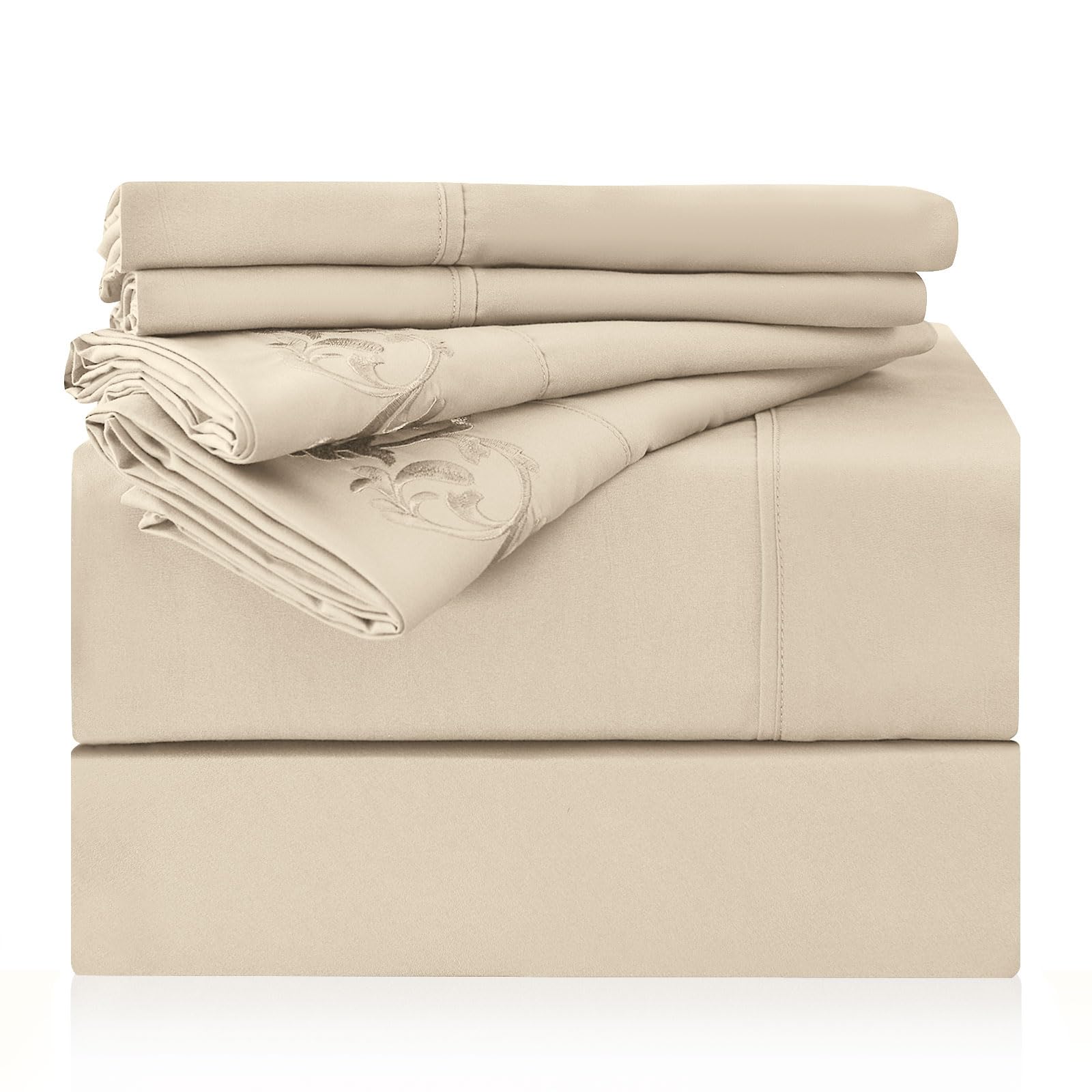 LONAVA Bloemen Queen Size lakenset, 6-delig, diepe zak saliegroen