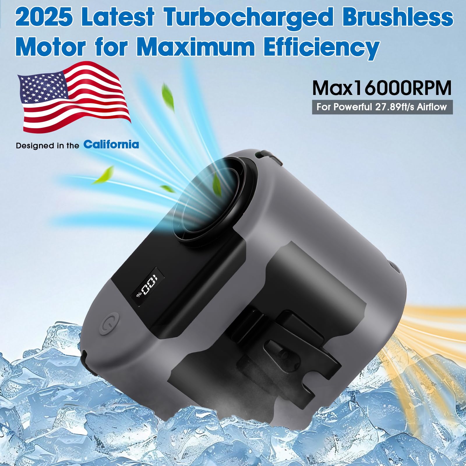 40H Portable Waist Fan, 14800mAh Rechargeable Wearable Shirt Clip Fan with Light, 16000 RPM Cooling Neck Body, Powerful 5 Speeds Belt Personal Cooling Fans for Outdoor Jobsite Camping Travel