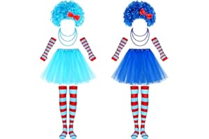 XunYee 10 Pcs Blue Costume Accessories Set With Tutus Skirts Wig Thigh High Striped Socks Arm Warmers Bead Necklace