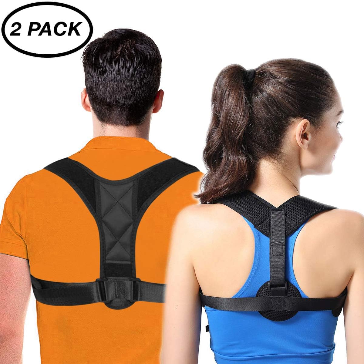 FSACLE Back Posture Corrector for Women & Men + Double Detachable Pads - Adjustable Effective Comfortable Back Posture Brace- Providing Pain Relief from Neck, Back & Shoulder(2 Pack)