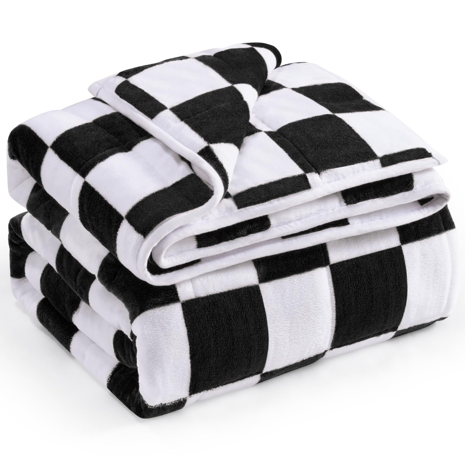 Wemore Flannel Fleece Weighted Blanket for Adult Twin Size 15 lbs, Dual Sided Luxurious Checkerboard Grid Heavy Blankets, Ultra Soft Throw Blanket, Plaid Black, 48 x 72 inches Image