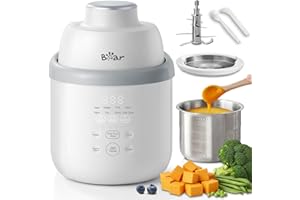 Bear NutriEase AllStage Stainless Steel Baby Food Maker Steamer and Blender, Truly OneStep Baby Food Processor Puree Maker Grinder Mills, Auto Cooking&Grinding for Healthy Homemade Baby Food, BPA-Free
