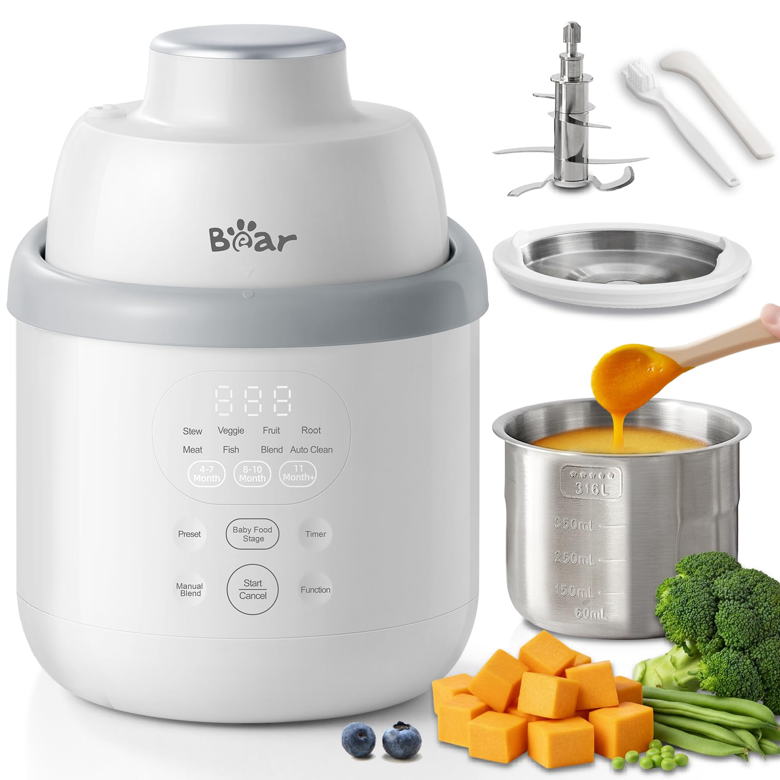 Photo 1 of Bear NutriEase AllStage Stainless Steel Baby Food Maker Steamer and Blender, Truly OneStep Baby Food Processor Puree Maker Grinder Mills, Auto Cooking&Grinding for Healthy Homemade Baby Food, BPA-Free