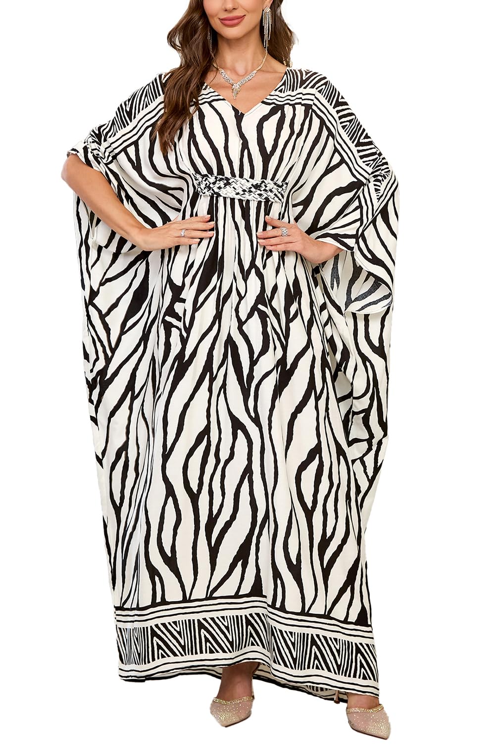 LikeJump Women's Long Floral Kimono Dressing Gown Beach Bikini Cover-Ups Maxi Dress Plus Size Summer Robe