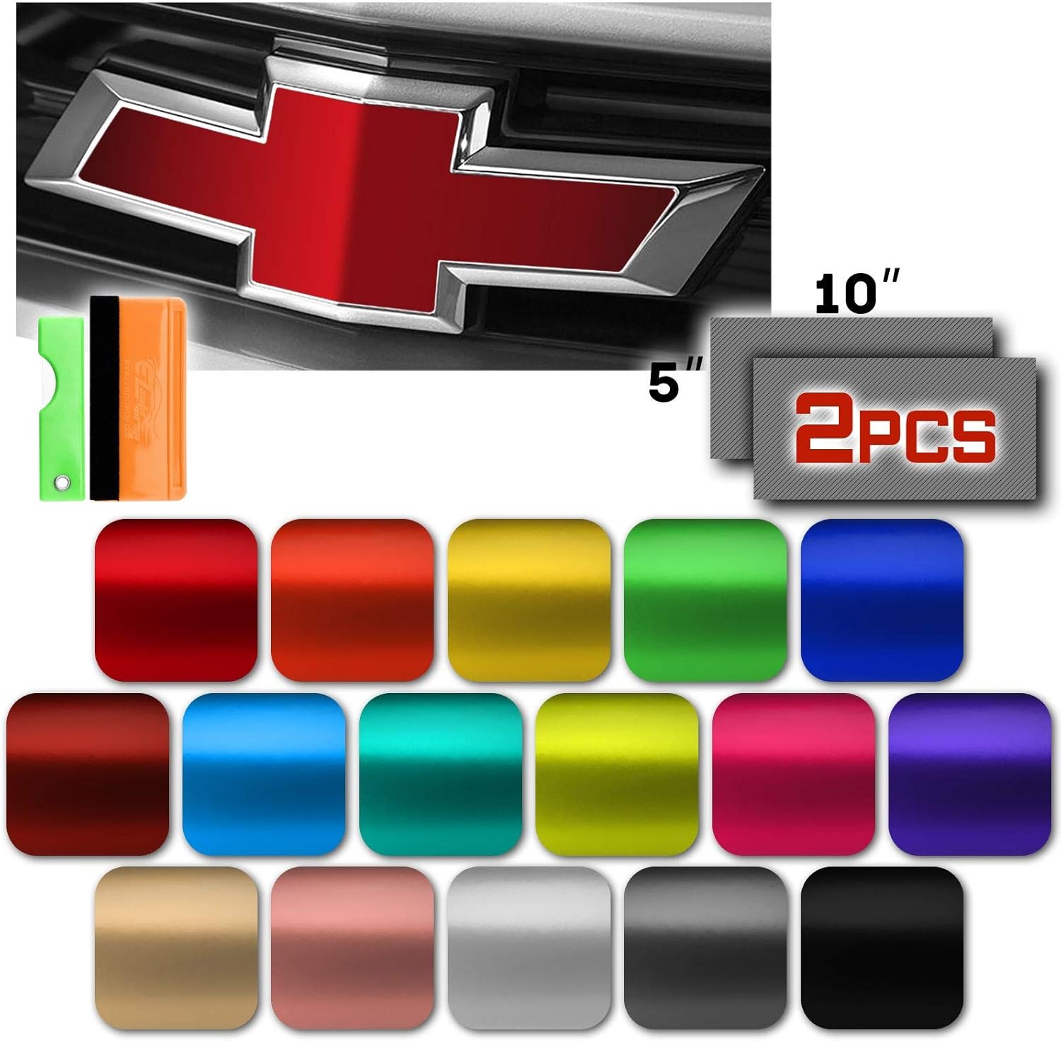 EZAUTOWRAP Free Tool Kit 2Pcs 5x10 Chevy Emblem Bowtie Satin Chrome