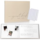 Wedding Guest Book Personalized 2026 Year 100 Pages Linen Photo Guestbook | Guest Books to Sign at Reception Party, Includes Clear Photo Corners Self Adhesive, Blank and Lined Thick Paper &amp; Sign, Beige