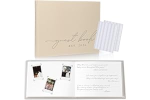 PAIGE MCRAE HOME & DECOR Wedding Guest Book With Personalized 2026 Year - Linen Photo Guestbook to Sign at Reception Party - Includes Clear Photo Corners Self Adhesive - 100 Pages Blank and Lined Thick Paper Guest Books