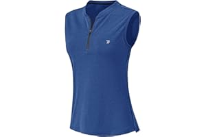 BGOWATU Women's Golf Polo Shirts Sleeveless Zip Up Collarless UPF 50+ Tennis T-Shirt Lightweight Quick Dry