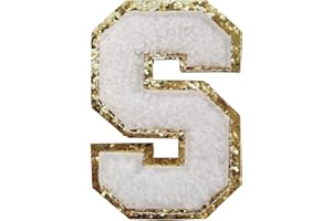 3Pcs Letter Patches Varsity Glitters Chenille,SPRT Iron on White Letter Patch,Alphabet Cloth Patch for Team Costume,Clothing,Bags,Dress,Shoes,Hats Decoration 3.1in Height S (3 Pieces)