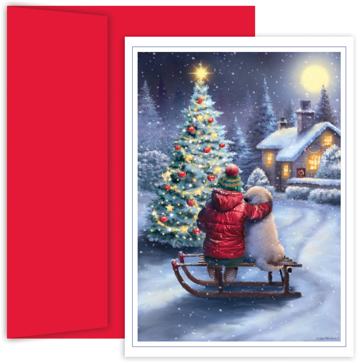 Masterpiece Studios Holiday Brights Collection 16-Count Boxed Christmas Cards with Envelopes, 7.8" x 5.6", Best Friends (881200)