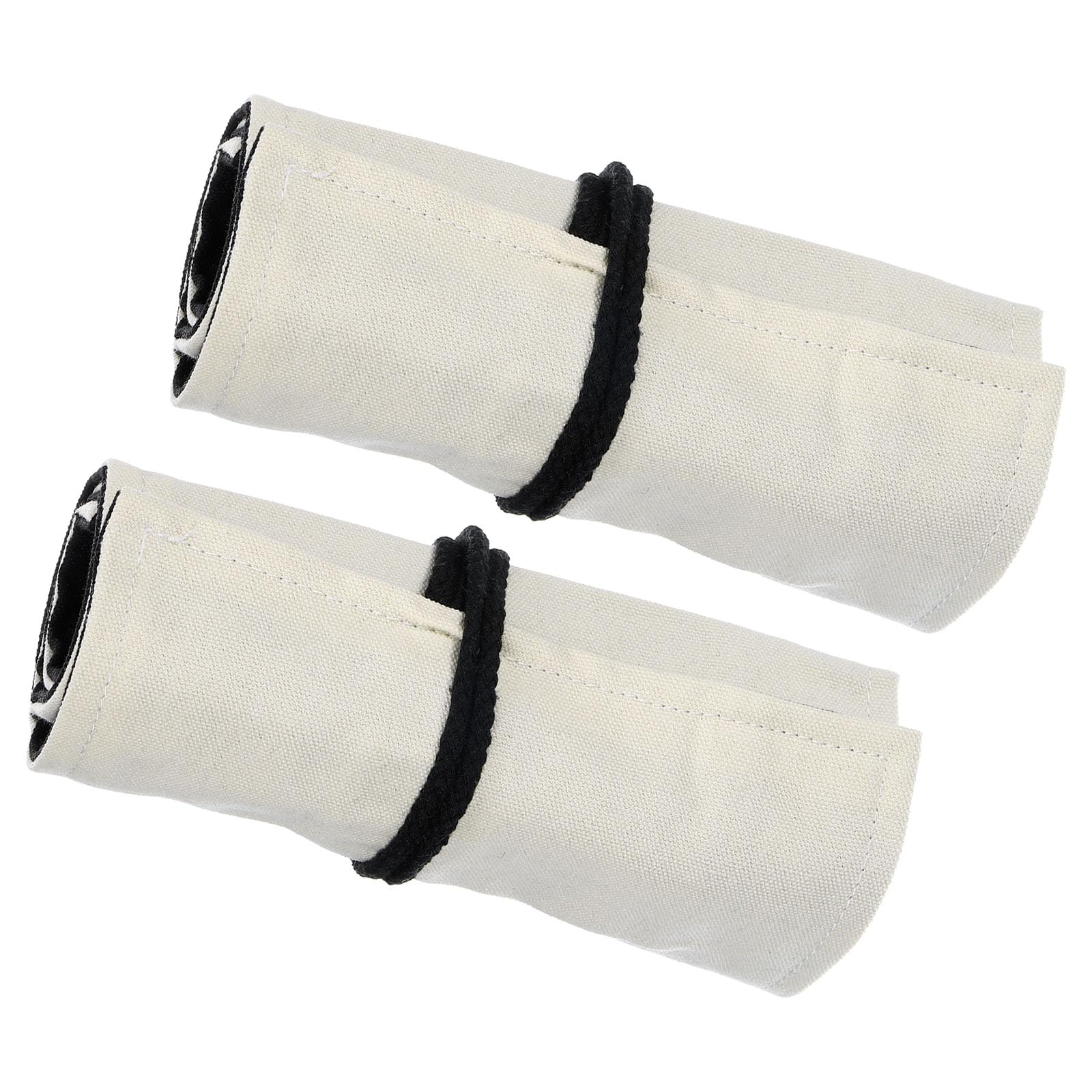PATIKIL Handmade 48 Slots Roll Up Pencil Case, 2 Pack Canvas Pencil Wrap Pouch Pen Holder Organizer for Artist Drawing Coloring Sketching, White/Black