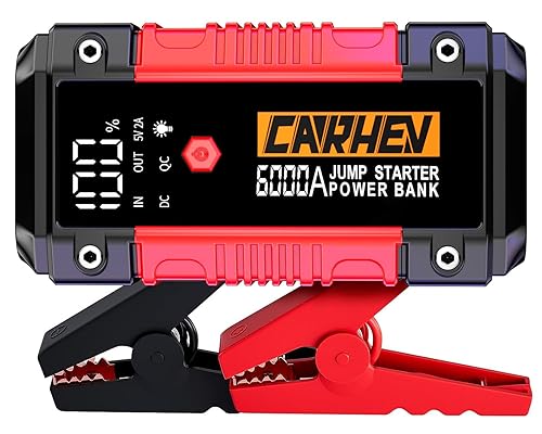 CARHEV 6000A Jump Starter Power Pack, Car Battery Booster Jump Starter (up to 10.0L Gas or 10.0L Diesel Engine), 12V Car Starter Power Bank with USB QC 3.0, Jump Pack With DC Output
