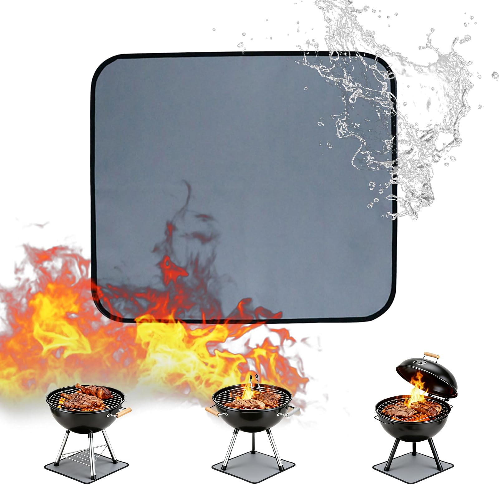 Outdoor Camping Fireproof Mat 46x35cm, Portable Fire Pit Mat, Silicone Fire-retardant Flame Retardant Cloth, Foldable Washable Heat-Resistant BBQ Mats for Decking, Grass, Grill, Floor, Patio, Camping