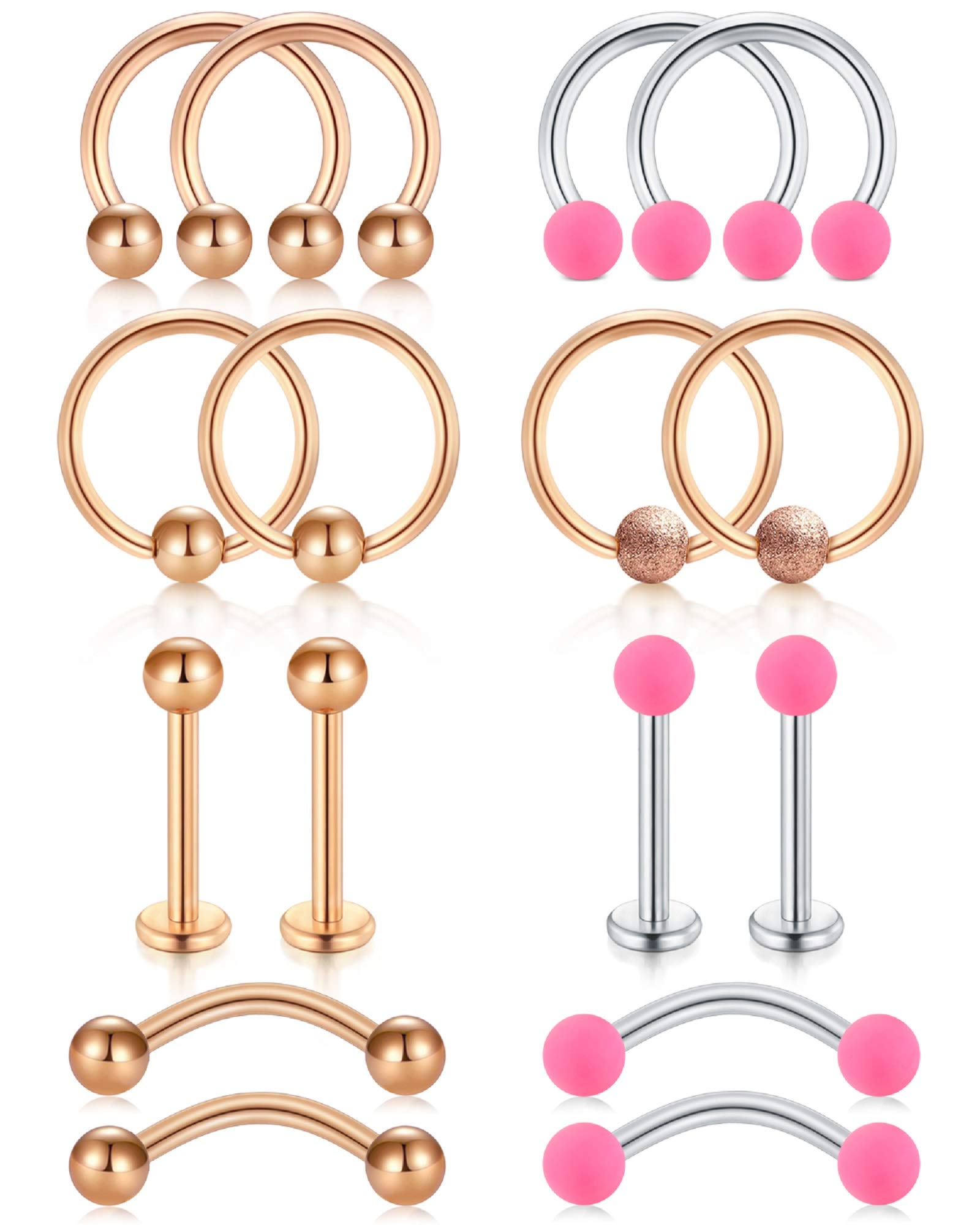 VF VFUN Tragus Earrings 16G Surgical Steel Septum Hoop Rings Lip Eyebrow Nose Rings Tragus Cartilage Helix Earrings Body Piercing Jewelry for Women Men Bar Length 10MM