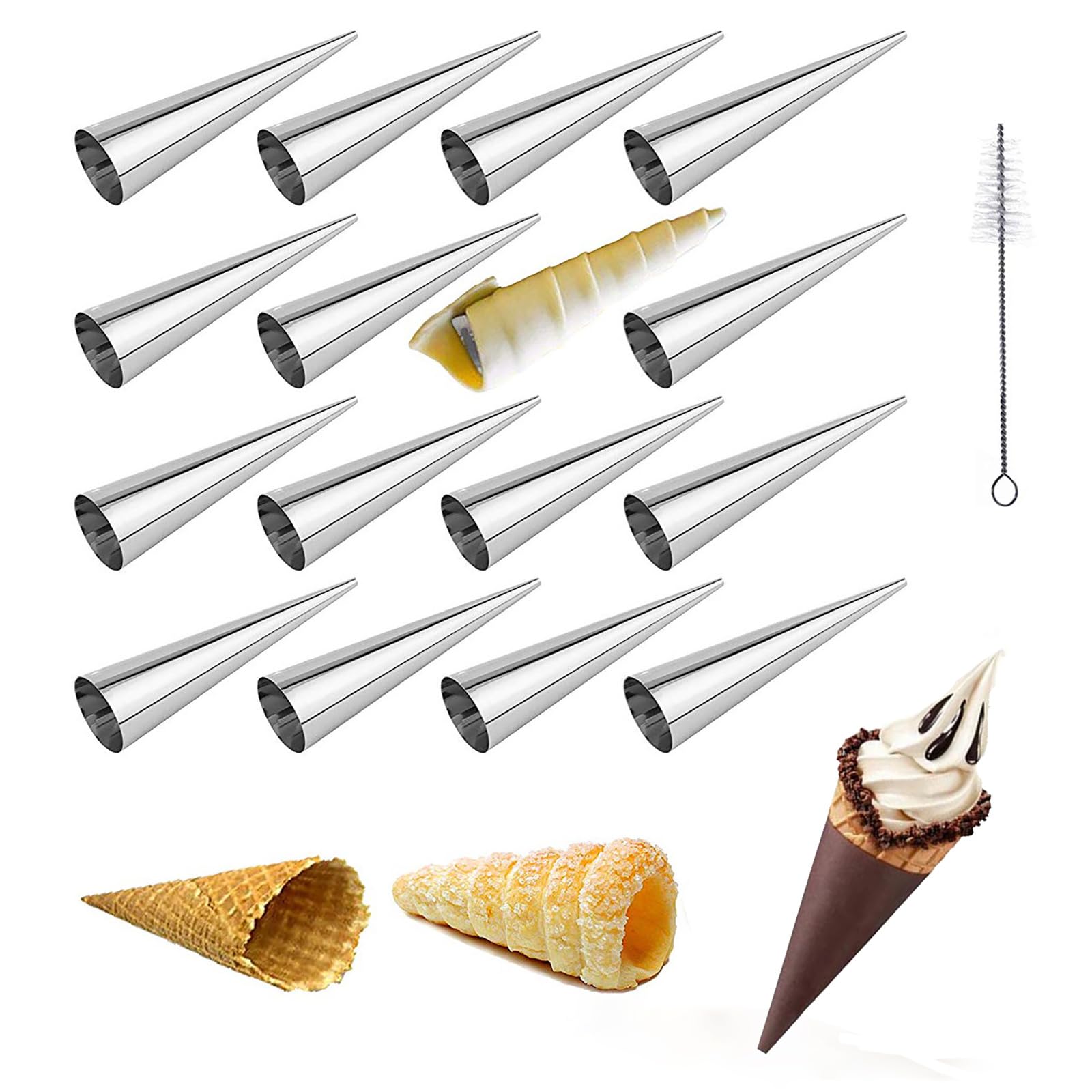 Tianlong 16 Pack Cream Horn Molds,5-inch Big Size Stainless Steel Cream Horn Mold,Waffle Cone Roll Horn Croissant Moldastr,Cream Roll, Ice Cream Egg Rollr