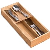 guiogc Bamboo Silverware Drawer Organizer, Kitchen Small Silverware Organizer, Utensil Tray Holder, Cutlery Tray for Spoons, Forks, Knives, Suitable for a family of 2-4