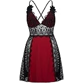 LINGERLOVE Plus Size Lingerie Set for Women Sexy V Neck babydoll Chemises Lace Mesh Nightgown M-4XL