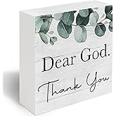Dear God Thank You Sign, Inspirational Christian Decor, Plaque Rustic Box Sign for Living Room Shelf Table Decoration Bible Verse Jesus Thank You Decor Gifts for Women Men 5x5 C10