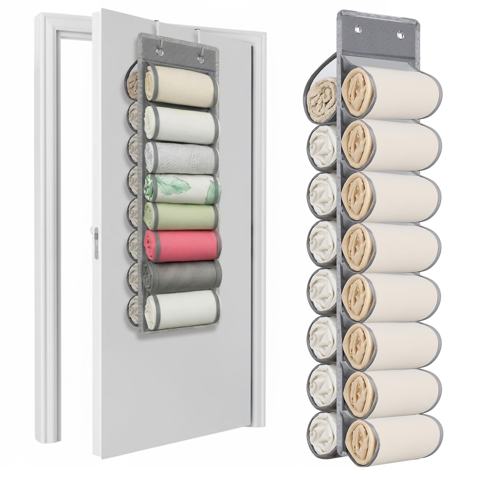 Photo 1 of *MISSING PARTS UNKNOWN*
Ribbonlic Over The Door Hoodie Organizer, Double Sided Holds 16 Hoodies, Gray Hanging Storage with 2 Hooks and Rope for Door Closet Cabinet Use, Ideal for Dorm Rooms Bedroom, Small Spaces