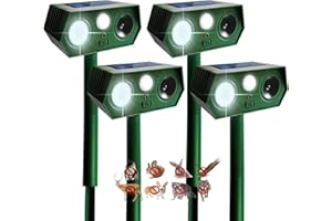 CDREPELUU 4 Pack 2025 Solar Ultrasonic Animal Repellent Outdoor, Cat Deterrent, Deer Repeller with Motion Detection Flash Light for Dog, Cat, Deer, Rabbit, Bird, Squirrel, Skunk, Raccoon for Yard Lawn Garden