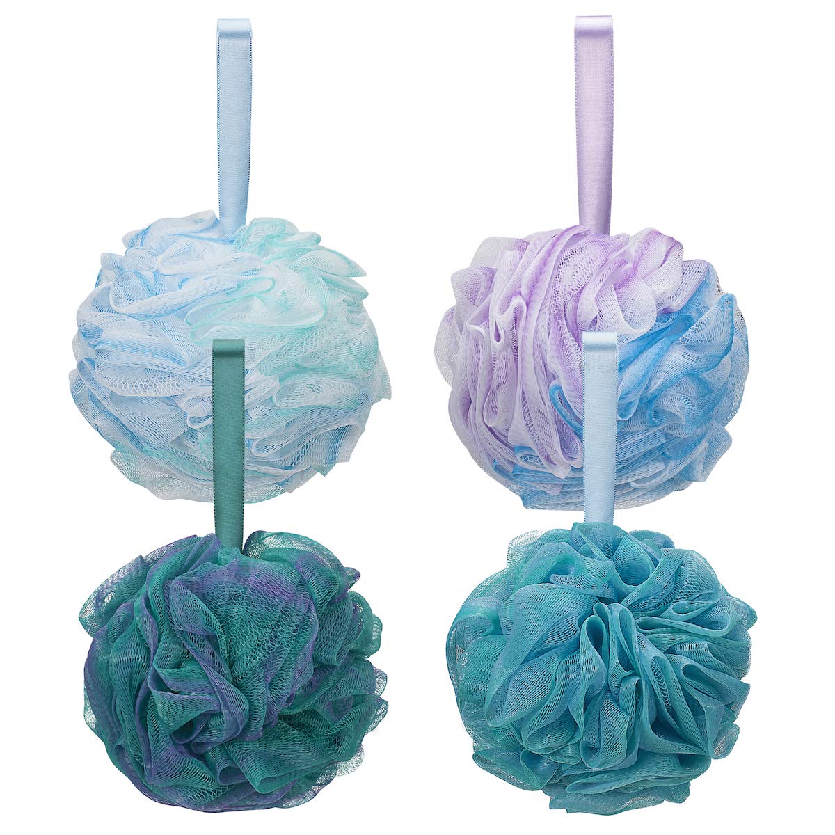 DadyMart Bath Shower Loofah Sponge 60g Bath Mesh Pouf Shower Ball Body Scrubber Exfoliating Bath Sponge for Women and Men, Set of 4, Flower Color: Beauty