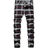 JE&NS Men's Stretch Slim Fit Flat-Front Casual Skinny Chinos Plaid Dress Pants