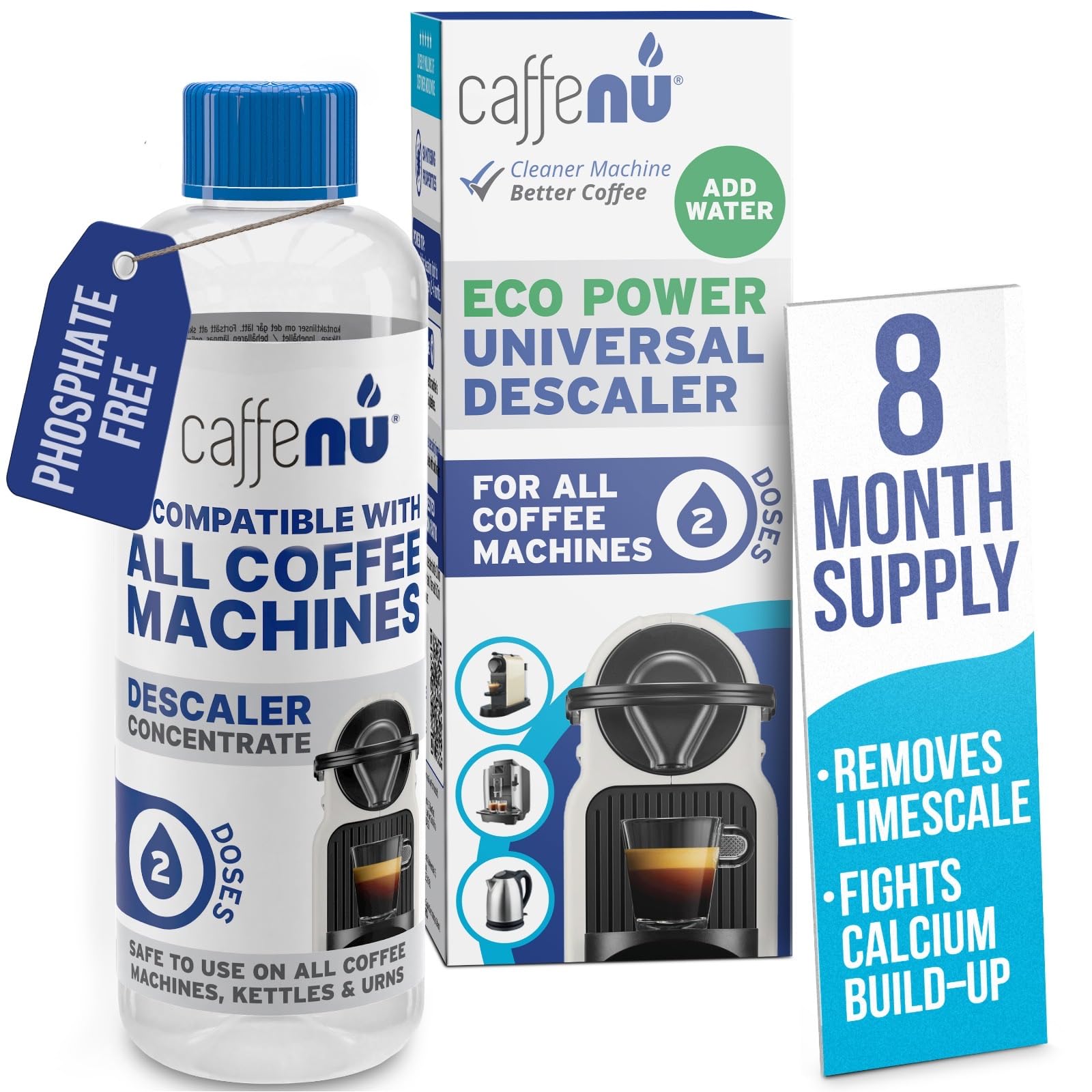 Caffenu Universal Coffee Machine Descaler Compatible with Nespresso, Lavazza, Dolce Gusto & Philips - 200ml (2 Uses) - Limescale Remover for Hotter, Better Tasting Coffee