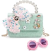 LJCTULY Little Girl Purse, Toddler Purse for Kids, Mini Crossbody Bag, Princess Handbag with Pink Sunglasses, Cute Kids Wallet, Birthday Gifts for Girls, Light Blue