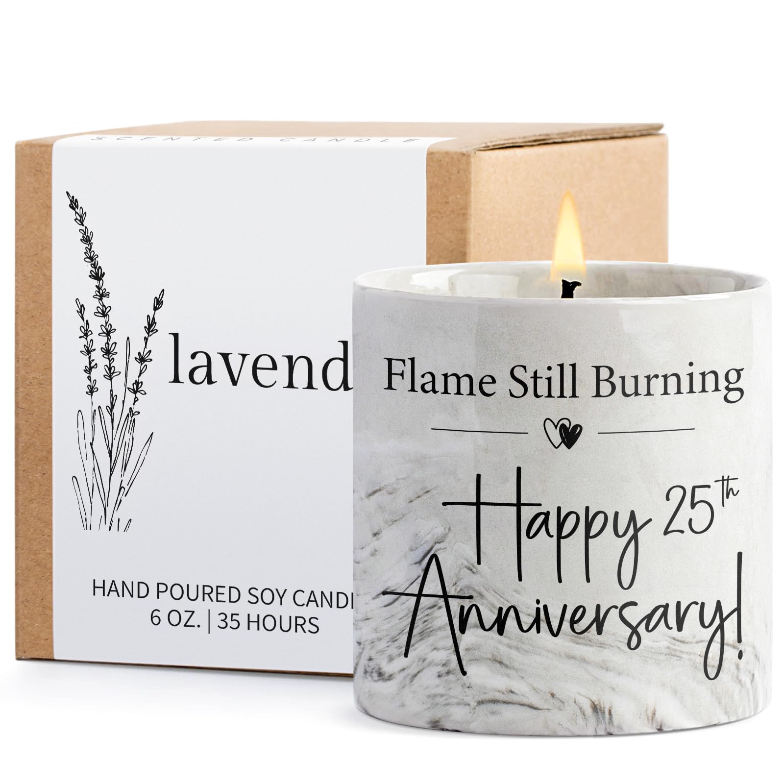 Photo 1 of 25th Anniversary Candle, 25th Wedding Anniversary Present for Couple, Wife & Husband - 25 Year Aniversario Gifts, 6 Oz Ceramics Lavender Candle