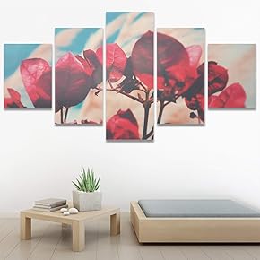 SIGNWIN 5 Panel Canvas Wall Art Red Fields...