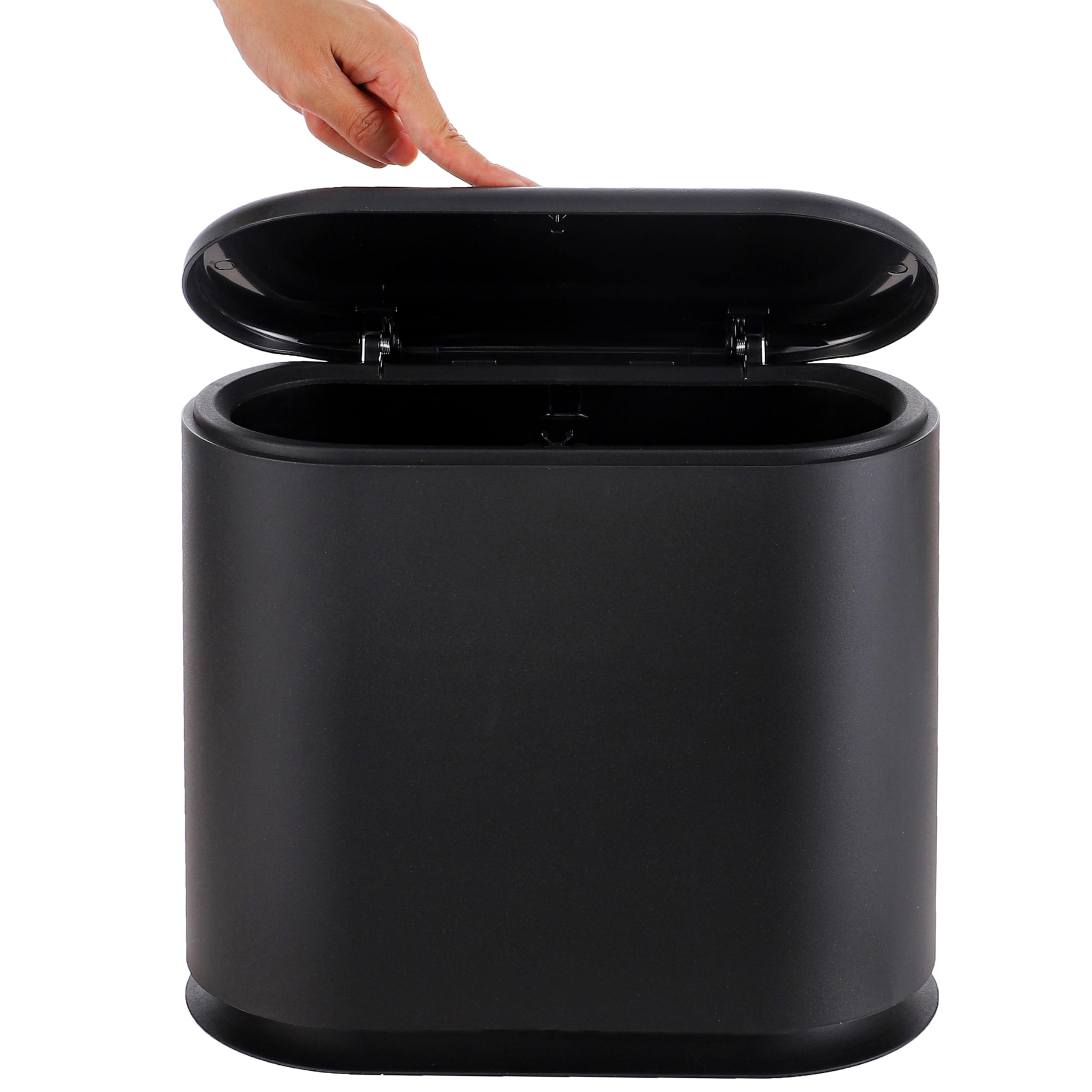Photo 1 of Baosia Black Slim Rectangular Plastic Trash Can with Press Type Lid,12 Liter / 3.2 Gallon Narrow Trash Bin with Pop-up Lid for Toilet,Bedroom,Bathroom,Office,Kitchen,Powder Room