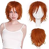 S-noilite Unisex Women Short Straight Cosplay Wig Men Male Anime Costume Hair Tail Full Wigs for Halloween Anime Party Dark Orange