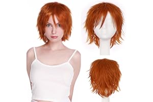 S-noilite Unisex Women Short Straight Cosplay Wig Men Male Anime Costume Hair Tail Full Wigs for Halloween Anime Party Dark Orange