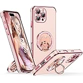 Silverback for iPhone 16 Pro Max Case with Stand, Rotatable Ring Holder & Makeup Mirror, Women Girls Glitter Sparkle Heart Design Protective Cover for iPhone 16 Pro Max 6.9 inch, Pink
