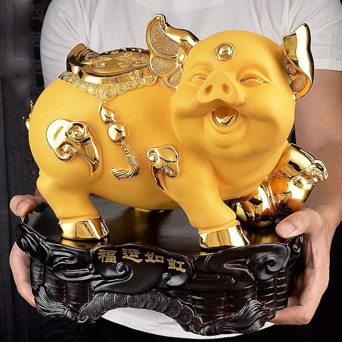 Feng Shui Ornament Chinese Pig Large Size Golden Resin Collectible Figurines Table Decor Statue