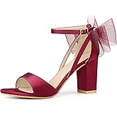 Allegra K Women's Bow Shoes Open Toe Chunky Heel Sandals