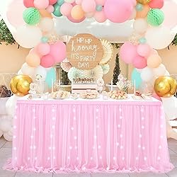 Pink Table Skirt 6FT Tulle Table Skirting 2 Layer