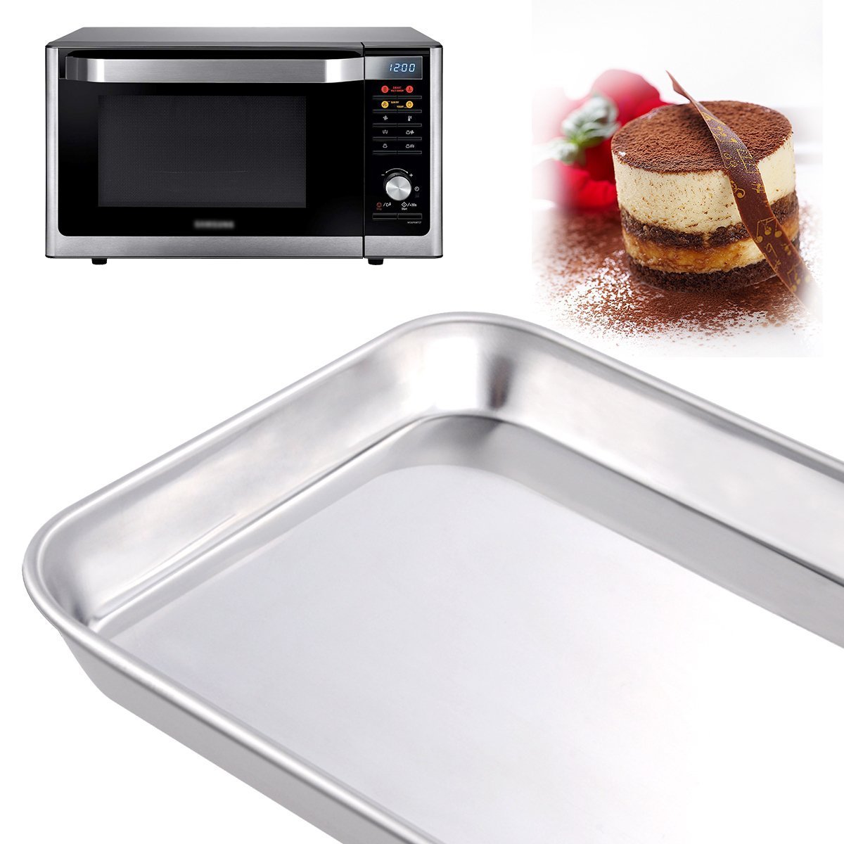 2pack Baking Sheet Cookie Sheets,Pure Stainless Steel Commercial Baking Sheets,Baking Pan Tray&Toaster Oven Sheets,Non Toxic & Healthy & Dishwasher Safe