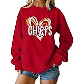 LOTUCY Football Sweatshirt Women Game Day Sweatshirts Football Team Fans Pullover Shirt Heart Graphic Long Sleeve Tops