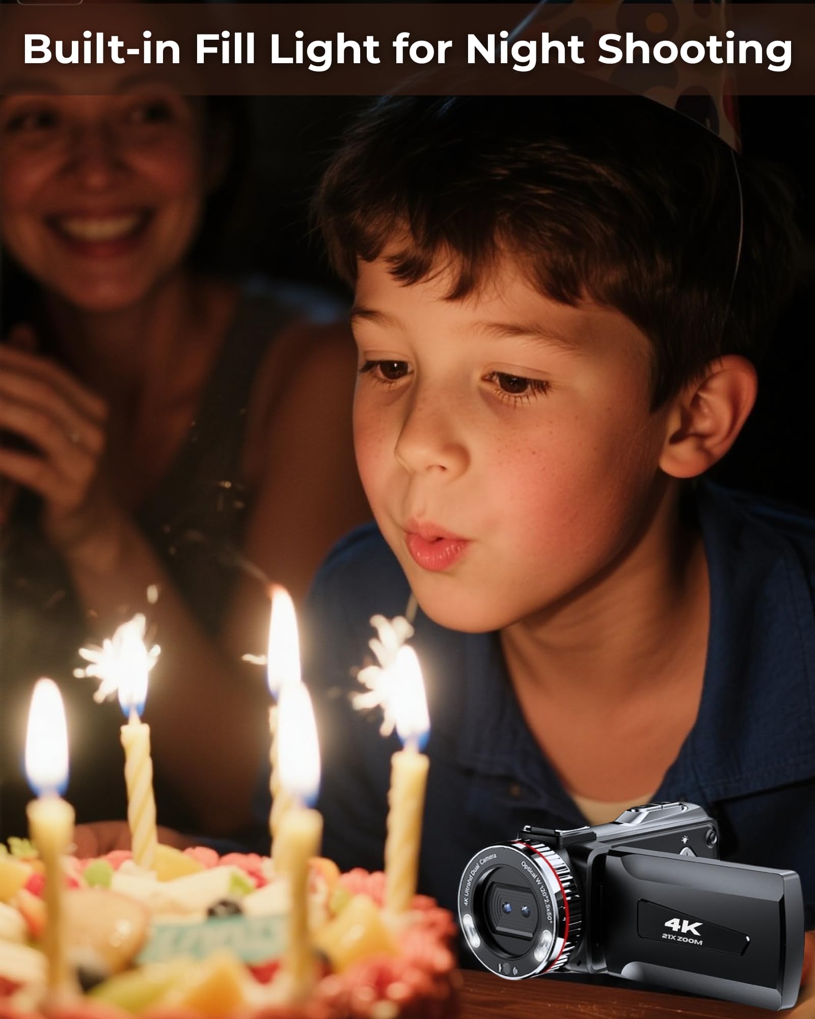 ZIMOCE 4K 60FPS Video Camera Camcorder with HDMI Cable, 48MP Vlogging Camera for YouTube, Dual Lens Camera Recorder, 21X Zoom Rotatable Screen Video Recorder with Mic, 2 Batteries &64GB Card (Small)