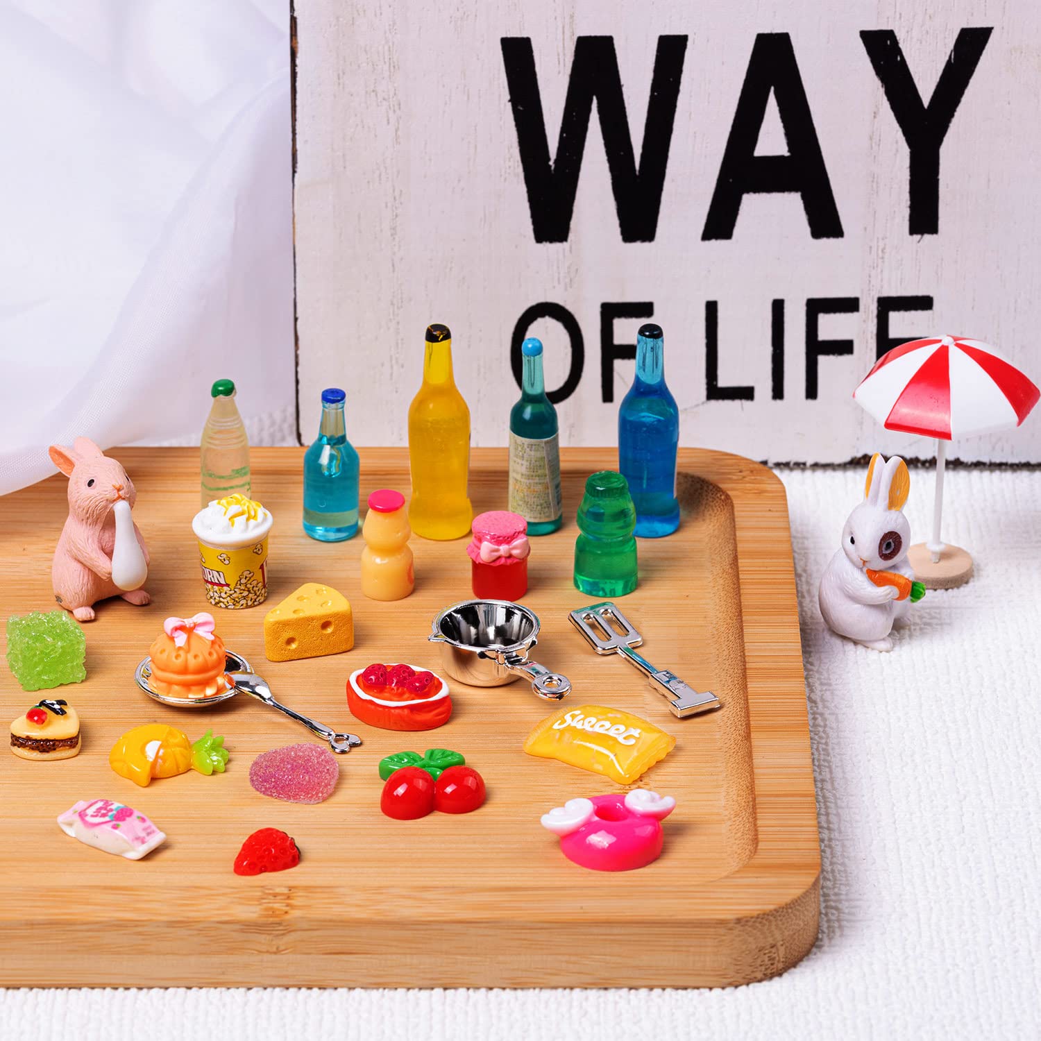 160 Pcs Mini Food Toys, Miniature Food Drinks Bottles for Doll Kitchen Pretend Play, Mixed Resin Kitchen Cutlery Toys for Adults Teenagers Doll House