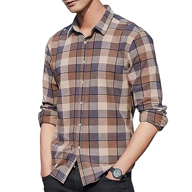 Amazon シャツ メンズ チェックシャツ 男女兼用 バンドカラー 長袖