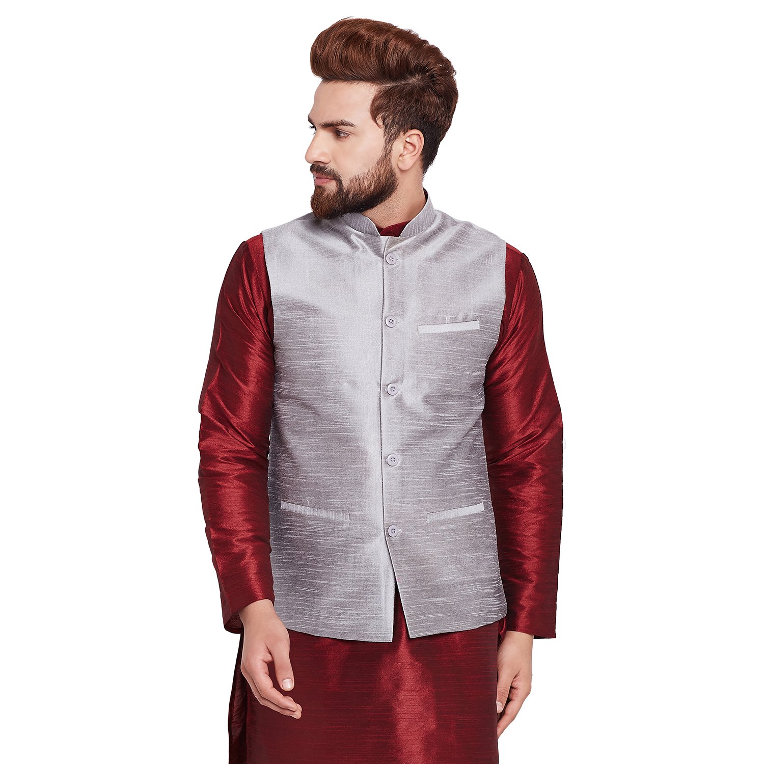 sojanya (since 1958) mens grey dupion silk designer only nehru jacket