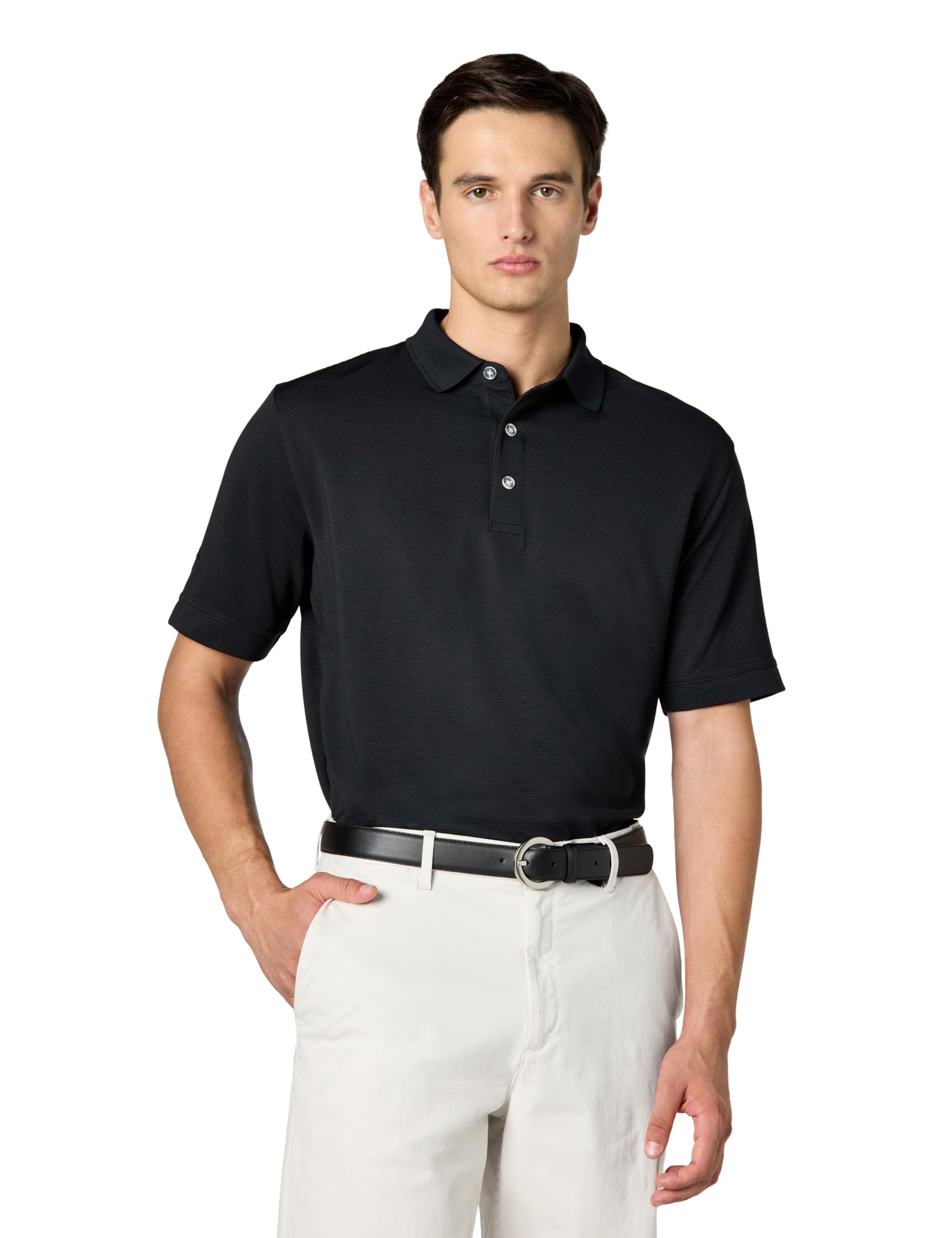 Callaway Men's Short Sleeve Stretch Ottoman Performance Golf Polo, Moisture-Wicking, Sun Protection (Available in Big & Tall), Black, Large Image